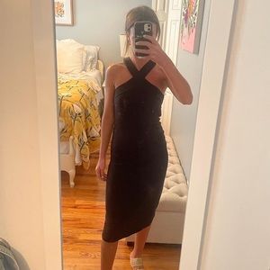 Black Ribbed midi body con midi dress